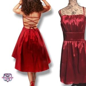 Vintage Y2K B Darlin High Low Shimmer Red Corset Back Carpet Dress, 18W